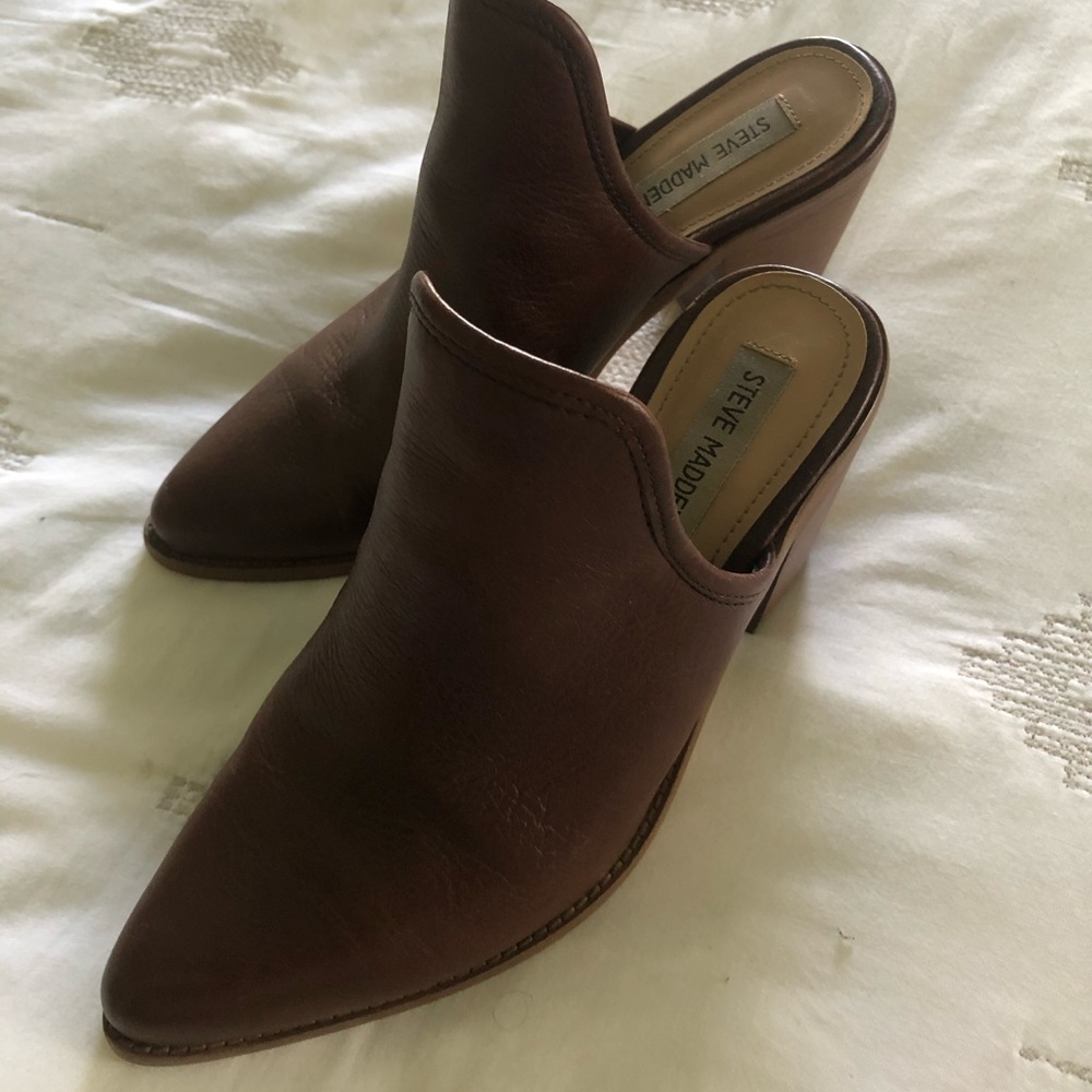 Cognac Leather Steve Madden Mules